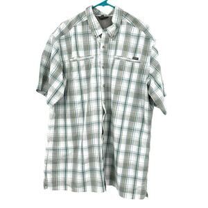 Eddie Bauer size TXL tall x-large short sleeve button up shirt‎ top white blue